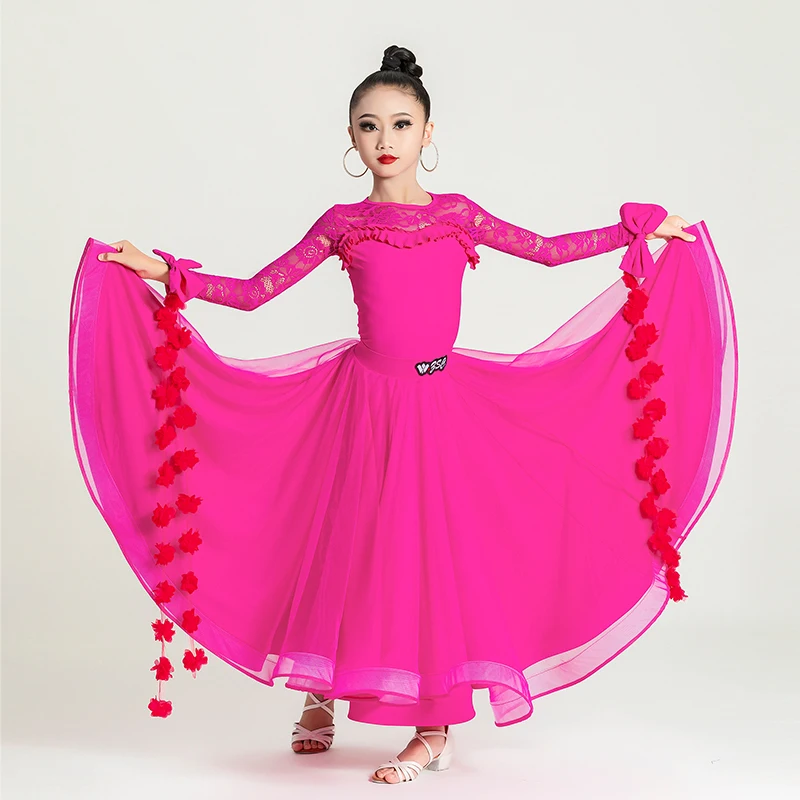 3 Colors Waltz Ballroom Dance Competition Dresses Girls National Standard Latin Dance Dress Kids Stage Performance Wear SL9220