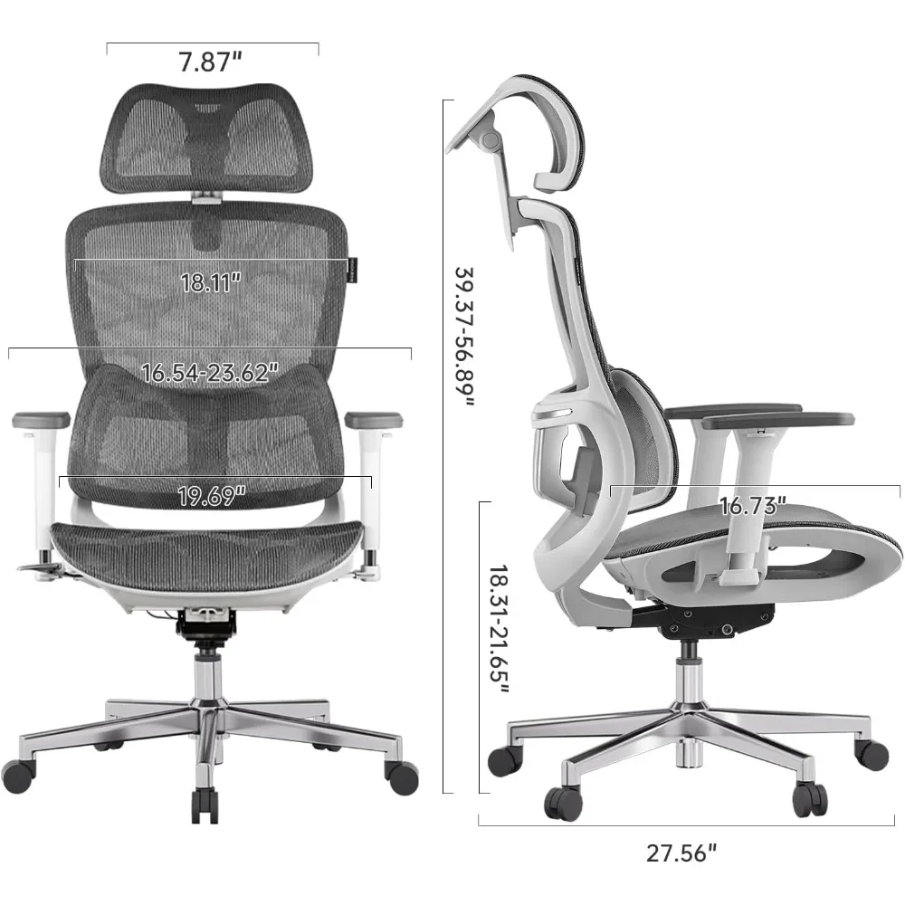 Ergonomic Office Chair, Big and Tall Mesh Office Chair with 6-Way Dynamic Lumbar Support, 3D Adjustable Armrests