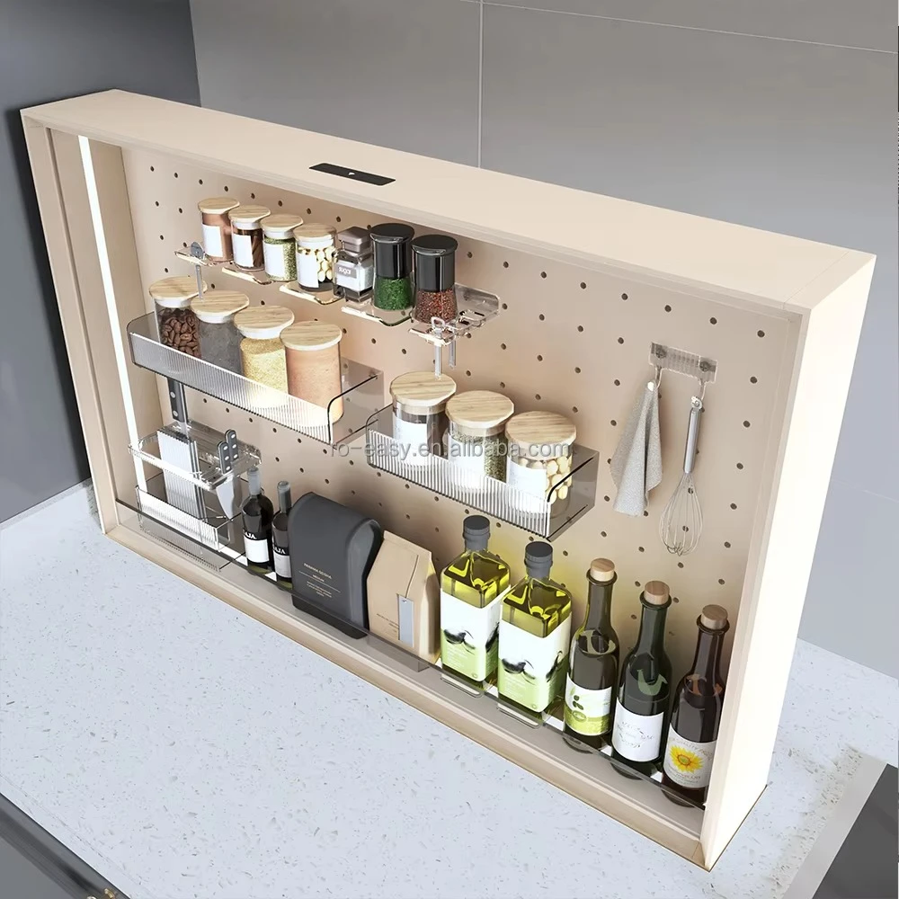 Touch Sensor Control Countertop Smart Lift Basket Rechargeable Smart Remote Control Kitchen Island Spice Rack Smart Lift Cabinet