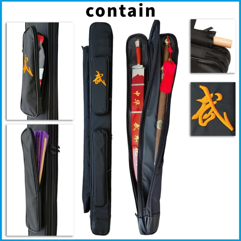 1.1 Meter Sword Bag Packed 2 Sword Waterproof Bag For Stick Knife Katana Kendo Holder Carry Case Tai Chi Bag Shoulder Bag Black view 2