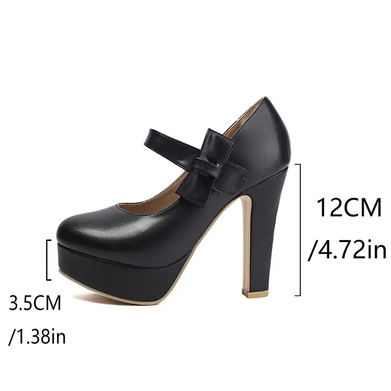 

SIMLOVEYO Сексуальные туфли-лодочки Мэри Джейн с круглым носком на блочном каблуке 12 см, платформа 3,5 см, бант, большие размеры 46 47 48, модная обувь для свиданий и вечеринок