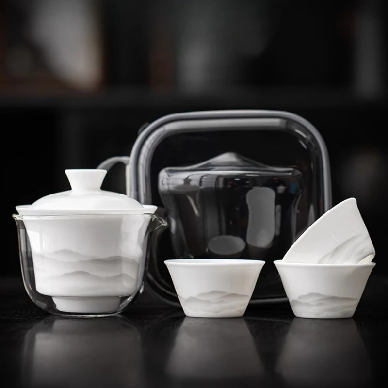 

Goat Jade Porcelain Travel Tea Set Portable Quick Cup One Person Drinking Outdoor Camping Gear Outdoor Carrying Bag