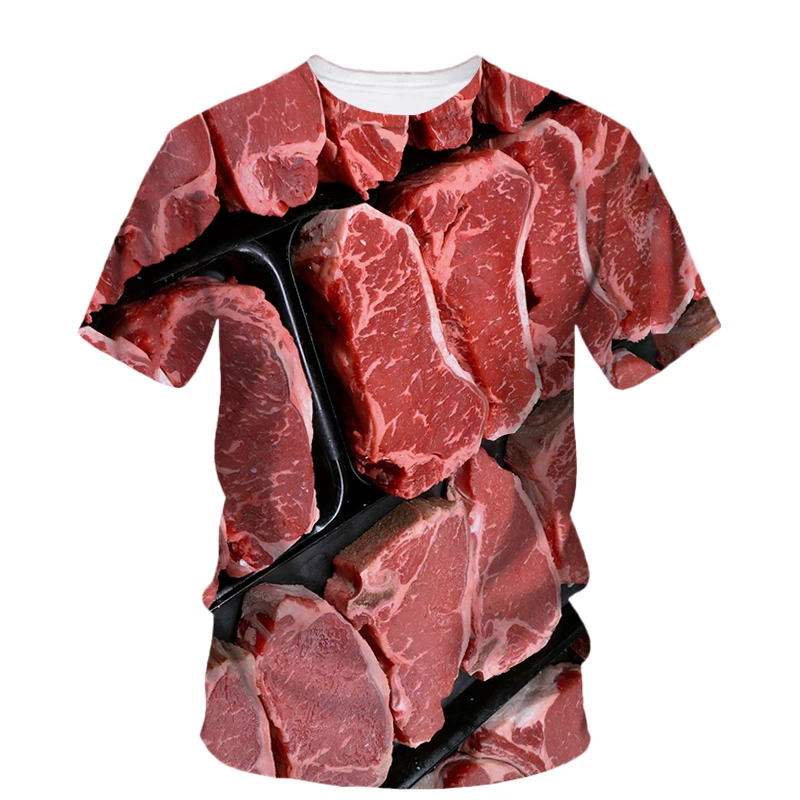 Funny 3d Printed Meat Pork T Shirt Men Fashion Summer Oversizled T-Shirt Personality Street Casual Baggy Tops Tees Clothes