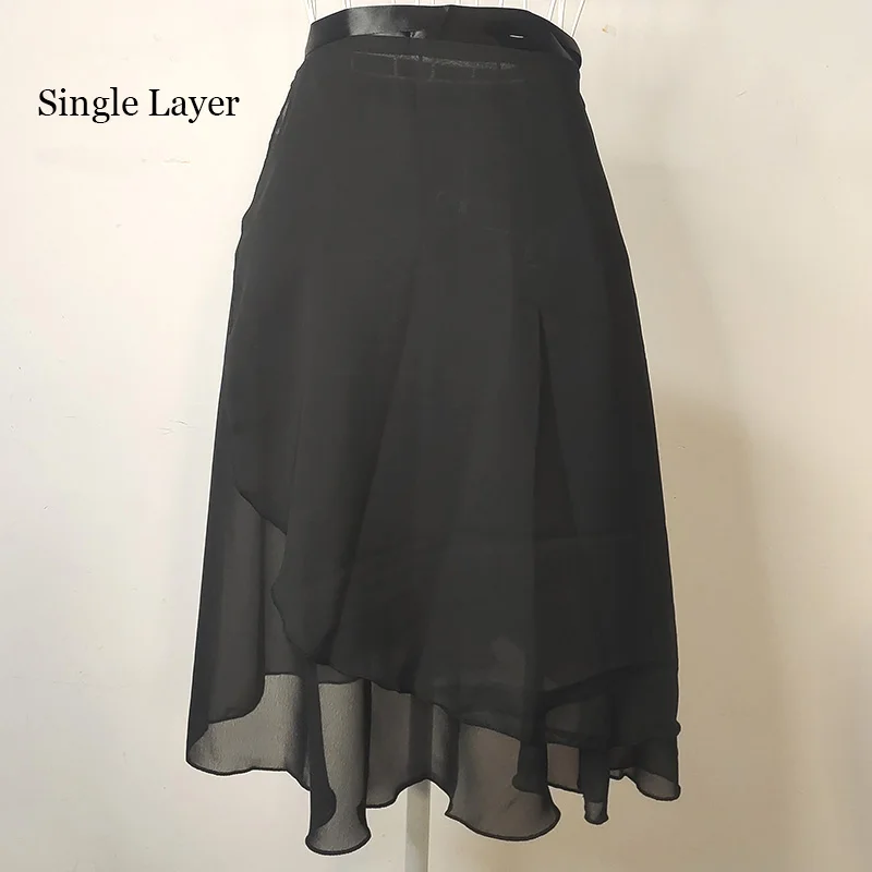 USHINE Long Wrap Ballet Skirt Women Lyrical Chiffon Ballet Dress 2 Layers Skirts Ladies Girls Two Layers Double Color Dance Wrap