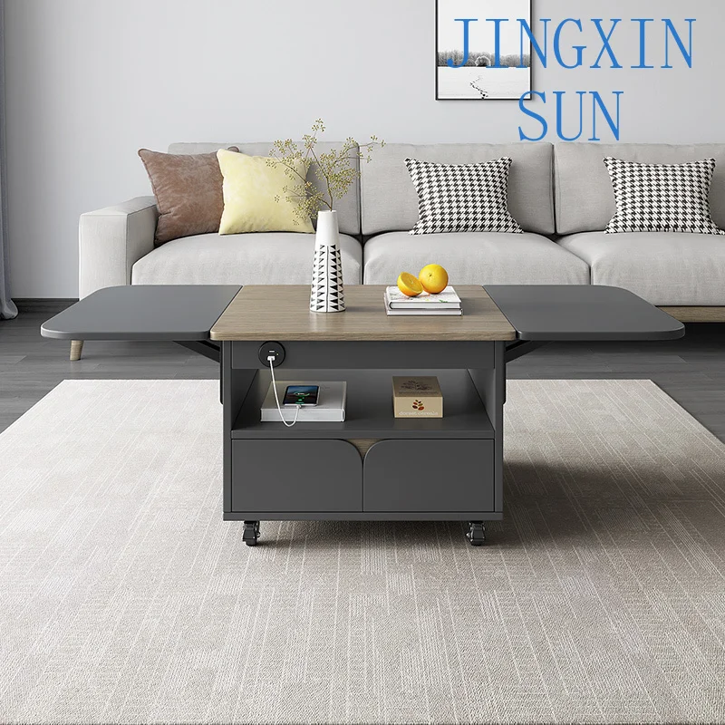 Folding coffee table, dining table, dual purpose living room, multifunctional mobile charging tea table
