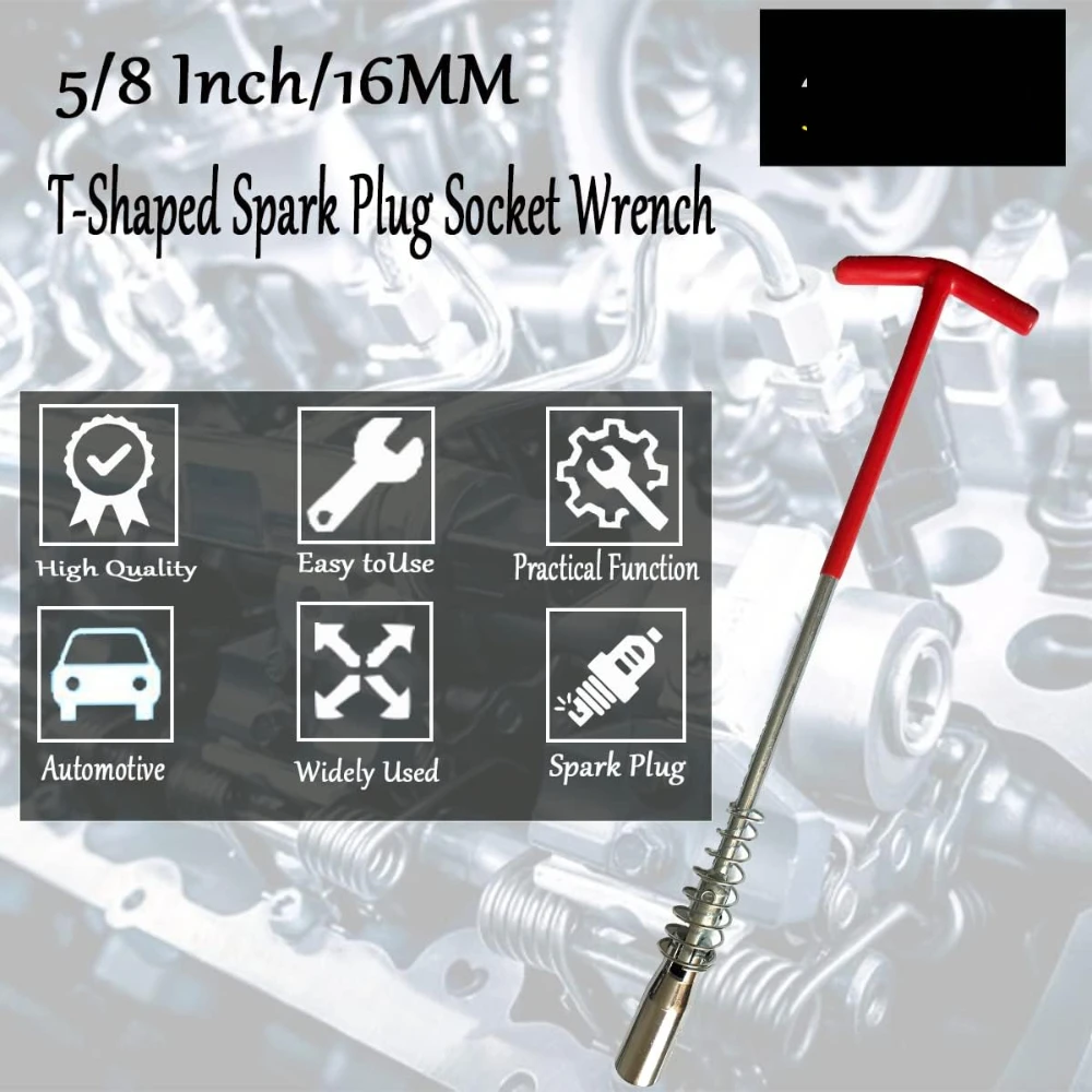 5/8 Inch/16MM Spark Plug Socket Wrench Flexible T-Shaped Engine Spark Plug Tool Universal 360 Degree Rotation Spark Removal Tool