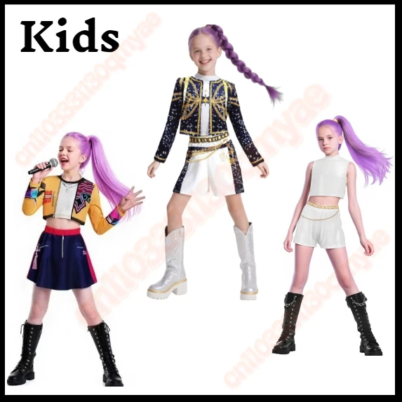 

KPop Mira Rumi Zoey Cosplay Costume Kids Girl K-Pop Demon Hunters Coat Vest Skirt Set Halloween Birthday Party Fancy Dress Up