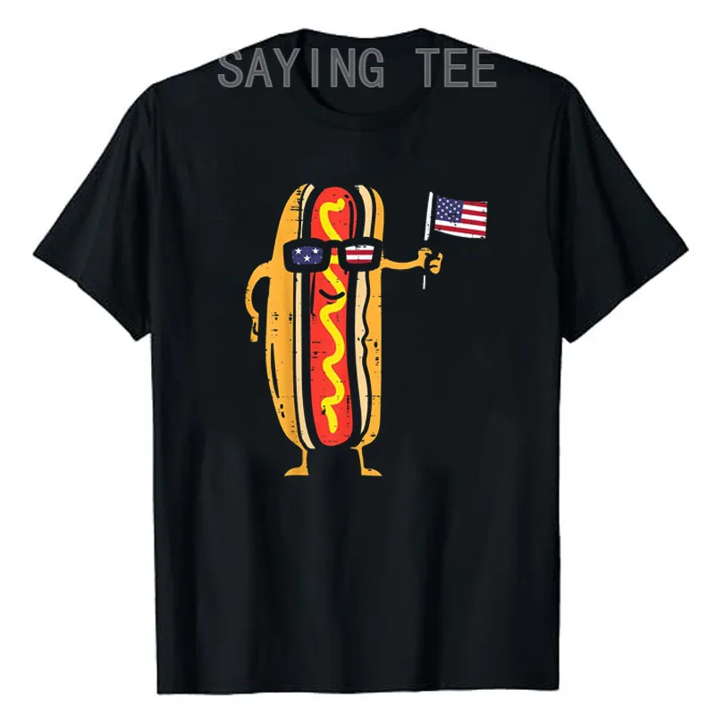 Hotdog Sunglasses American Flag USA Funny 4th of July Fourth T-Shirt Humorous Saying Tee Graphic Outfits Short Sleeve Blouses