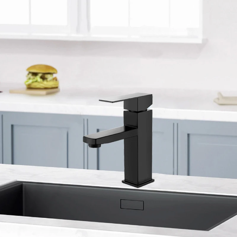 

304 stainless steel basin faucet, square single hole hot and cold mixing valve, washbasin faucet, bathroom cabinet faucet