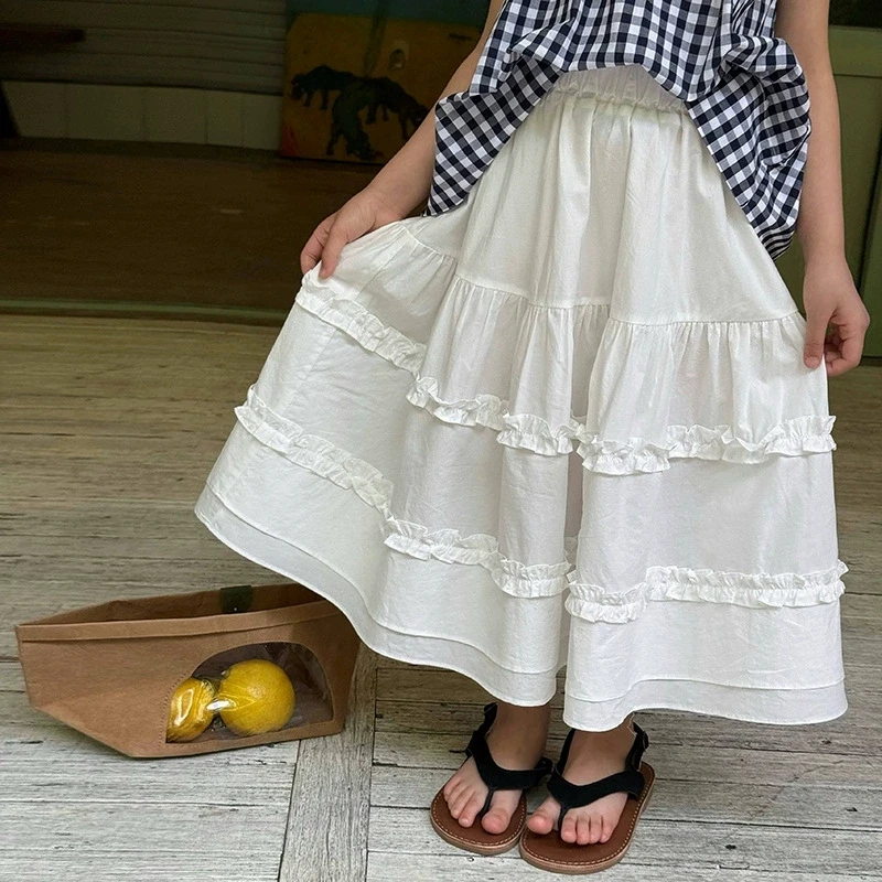 

Girls Korean Lace Patchwork Fairy Half Skirt Baby Girl Cake Long Skirt Umbrella Skirt 2025 Spring Summer Autumn New