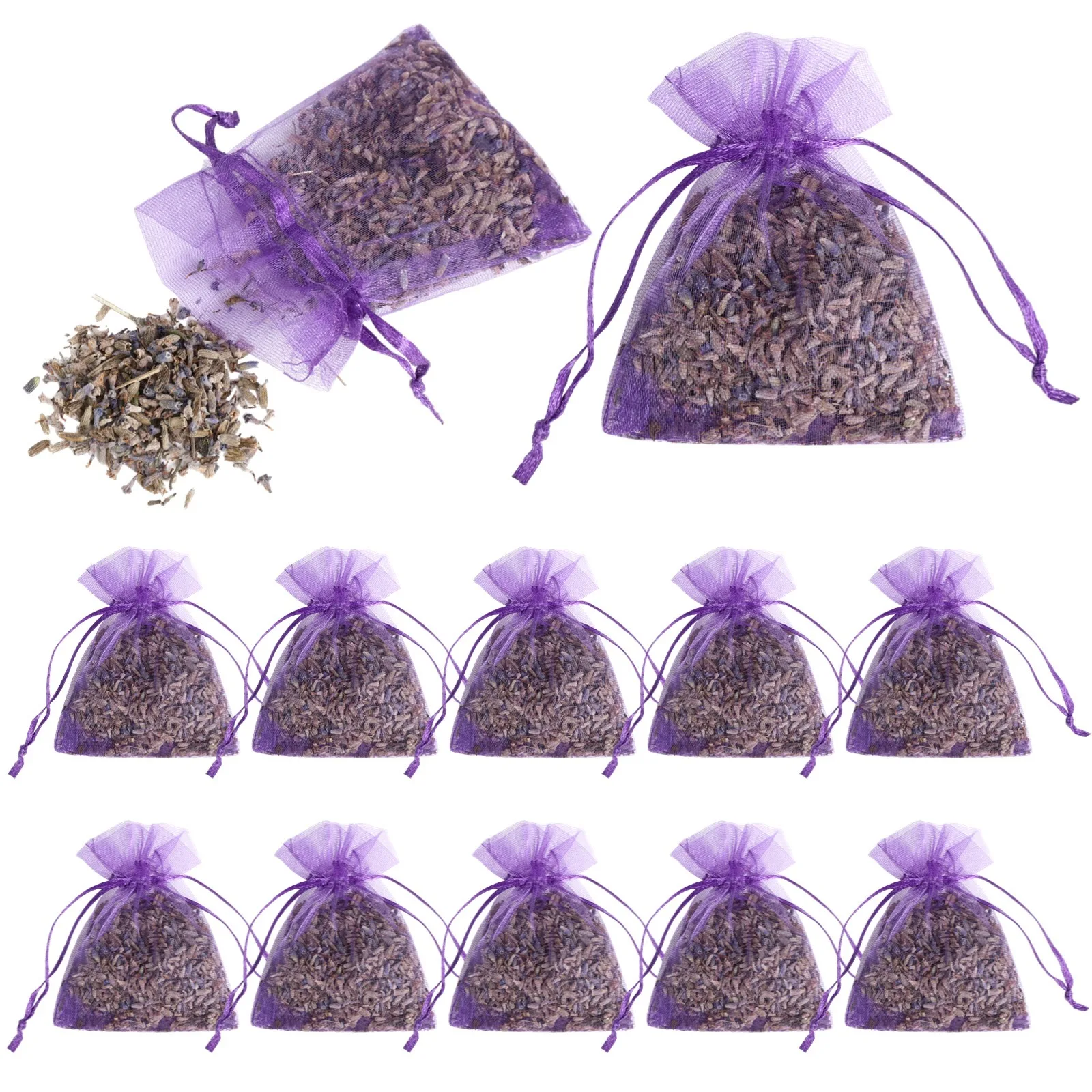 120Pcs Dried Lavender Bag Bulk Lavender Sachets Small Hanging Lavender Drawstring Organza Bag Lasting Fragrance Lavender Scented