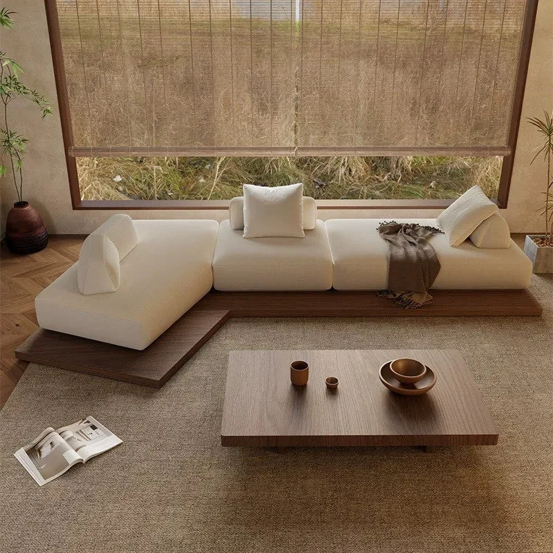 Nordic vintage solid wood modular sofa, American-style living room small solid wood furniture model home, sales office