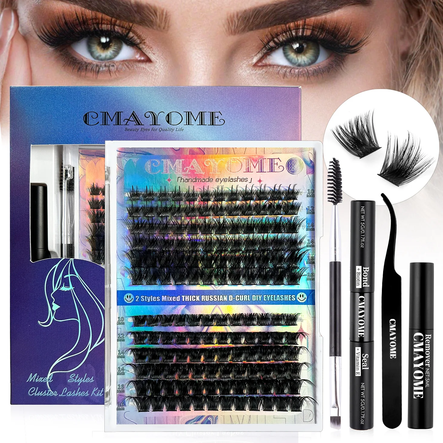 

Eyelashes 240PCS Clusters Lash Bond and Seal Makeup Tools DIY Lashes Extension Kit for Lashes Tweezers Waterproof Eyelashes Set