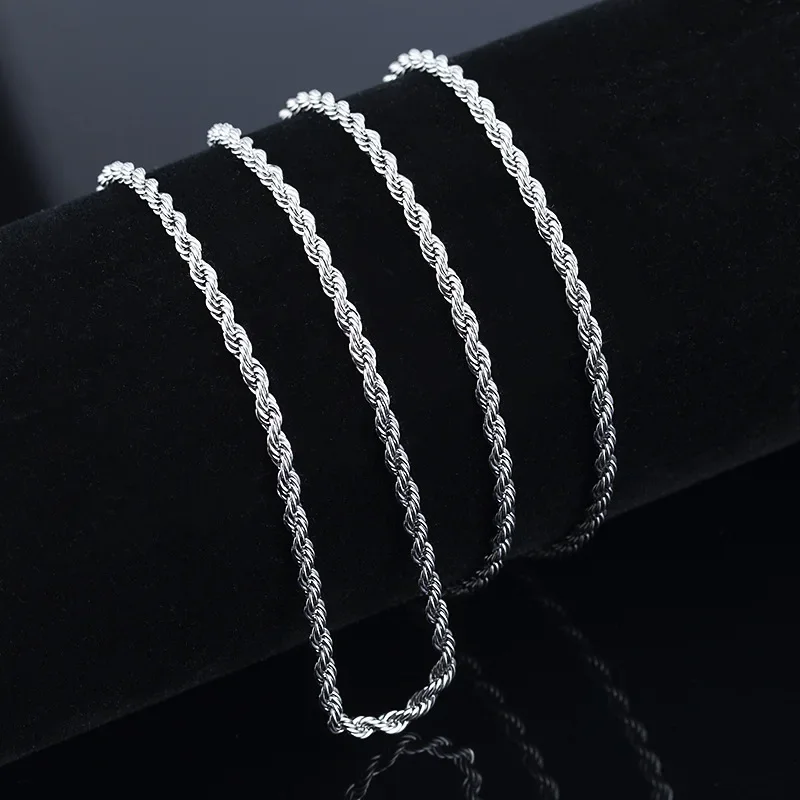 Hot korean fashion 2MM 16-30INCHES 925 Sterling Silver Rope chain Necklace for woman party wedding accessories jewelry gifts