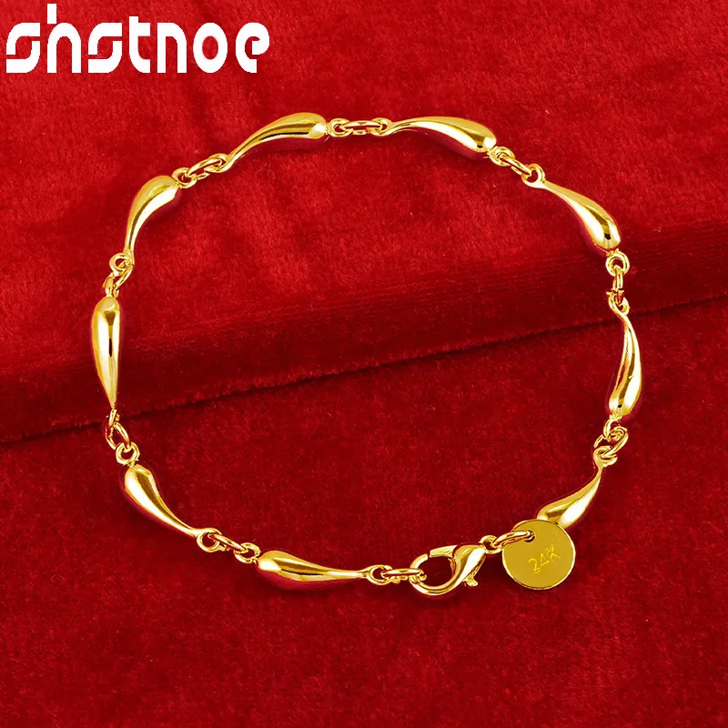 

SHSTONE 24K Gold Full Water Droplet Link Chain Bracelets For Woman Fashion Party Wedding Engagement Charm Jewelry Christmas Gift