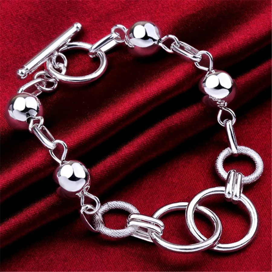 Factory Direct Fashion 925 Stamp Silver Color Bracelet for Woman Retro Hanging Bead Circle Chain  Jewelry Wedding Party Gifts