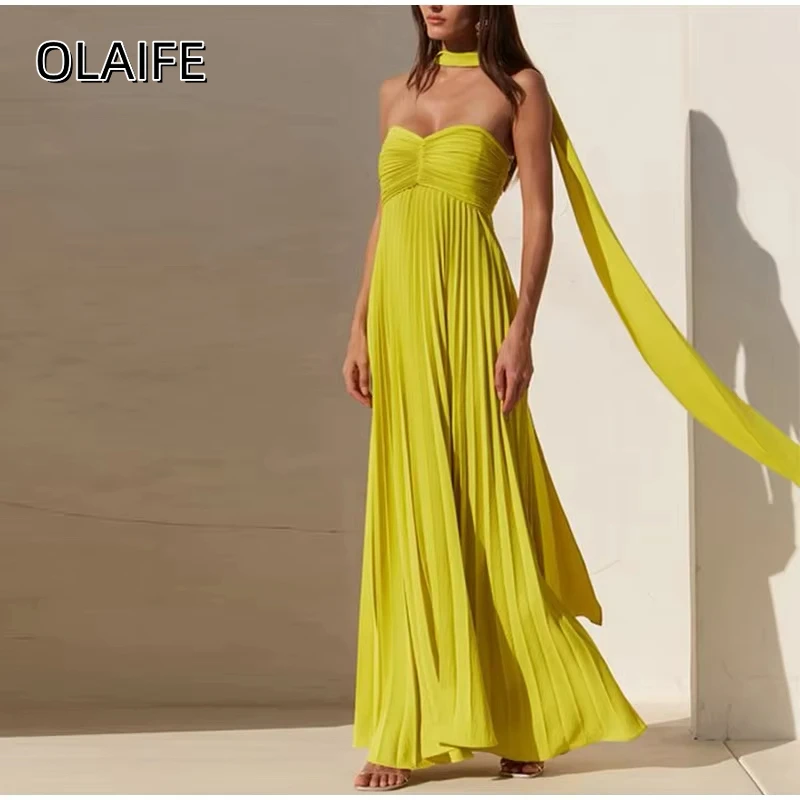 Elegant Sweetheart Ribbon Pleated Dresses Chiffon Sexy Sleeveless Corset Long Dress Summer Customized robes de soirée