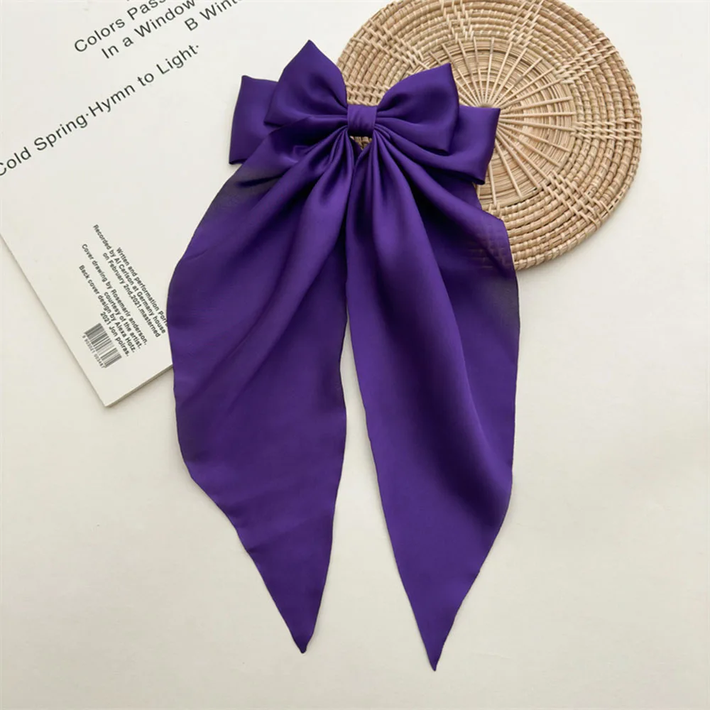 

Oversized Draping Satin Bow Hairpin, Smooth High-drape Pure Color Long Tail Bow Hair Clamp, Vintage Gentle Style Back Head Half-up Hair Accessory For Bridal Banquet Casual Dressing Ornament