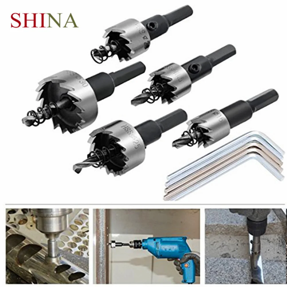 Set di punte da trapano in acciaio ad alta velocità HSS da 5 pezzi 16-30 mm Kit di fori resistenti da 13 pezzi per alluminio ghisa lega di rame fibra di vetro