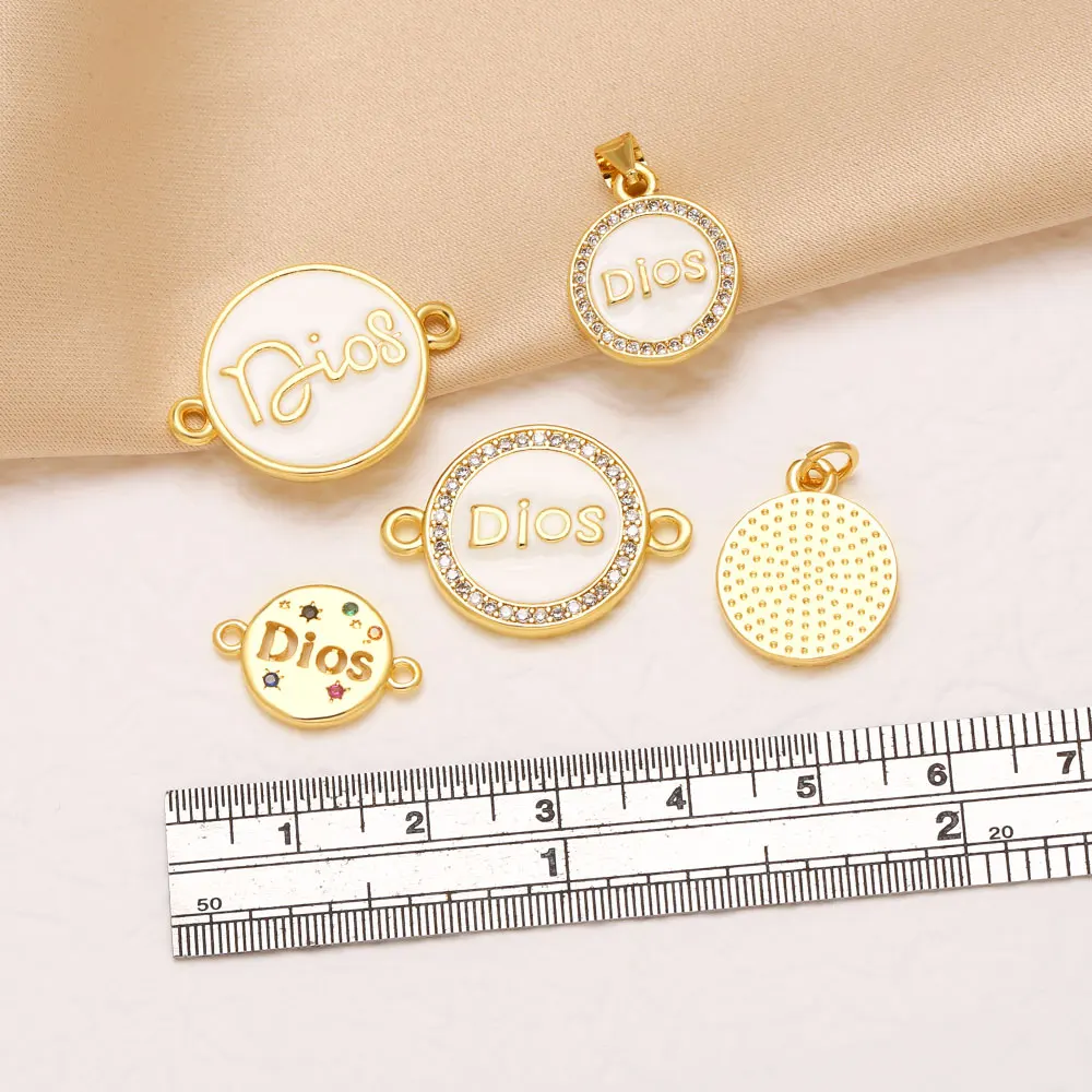 OCESRIO Dios Letter Pendant Copper Gold Plated Enamel Faith Charms for DIY Catholic Bracelet Jewelry Making Supplies chma651 view 3
