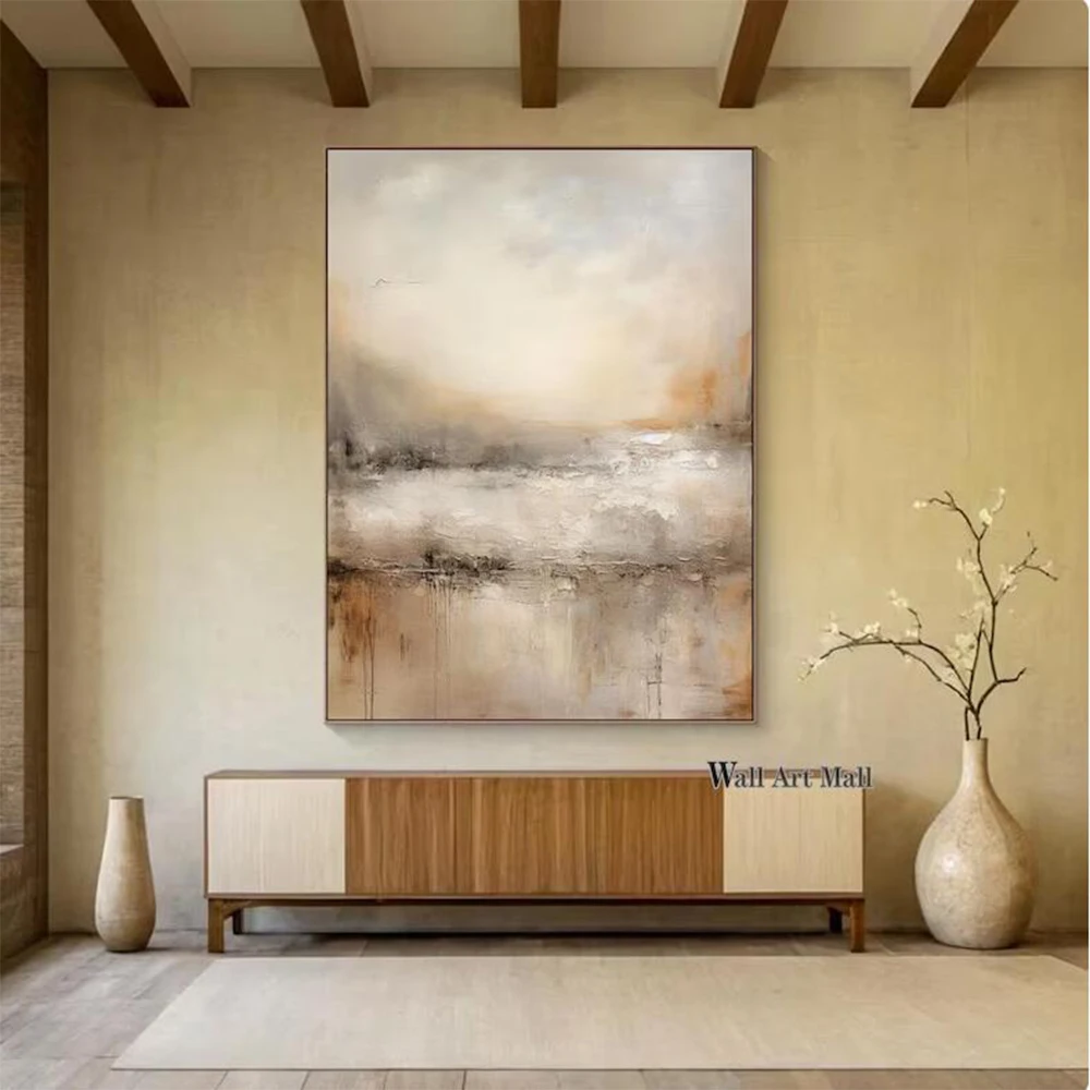 

Large Light Brown Abstract Painting Original Brown and Beige Landscape Painting Modern Minimalist Canvas Wall Art