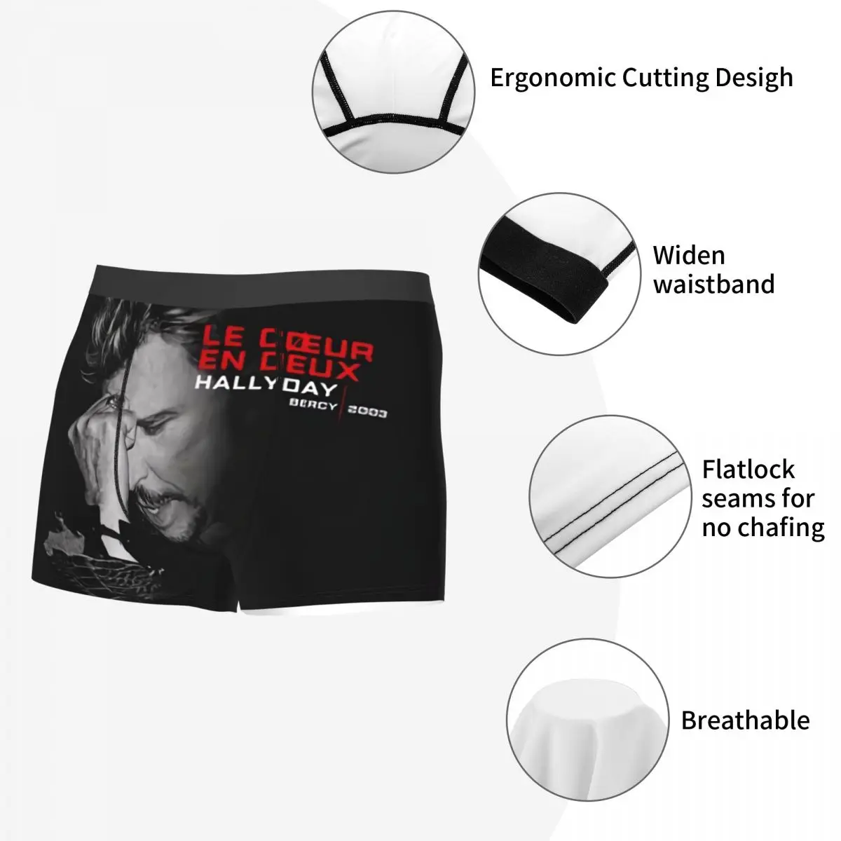 Custom Johnny Hallyday Underwear Men Breathbale France Rock Singer Boxer Briefs