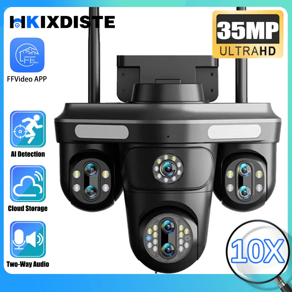 

Auto Tracking 7Lens 4 Screens 18K 35MP 3PTZ 10X Optical Zoom Outdoor Wifi IP CCTV Security Network Wireless Cameras Surveillance