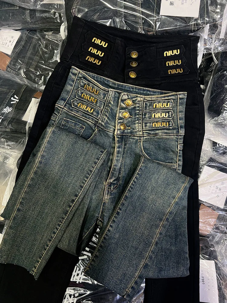 

Retro Skinny Denim Pants Jeans Stretch Jeans Mom High Waist Casual 2024 New Denim Pant