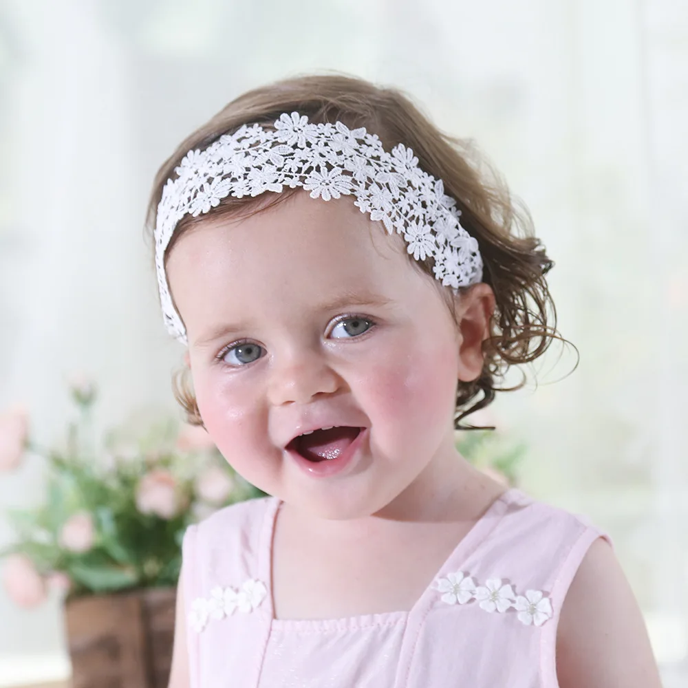 White Lace Flower Baby Headbands for Girl Hair Band Elastic Infant Turban Newborn Headwear 0-3Years Baby Hair Wrap Accessories