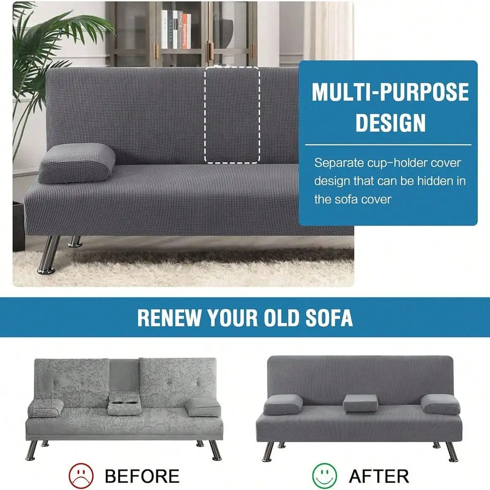 

Pieces Stretch Futon Covers Sofa Bed Slipcover With Removable Armrests And Cupholders Covers Furniture Protector High Spandex S