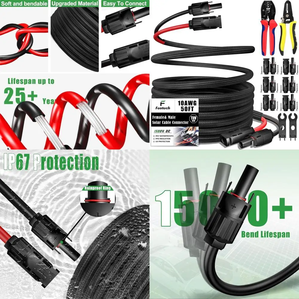 

Кабель-удлинитель 10AWG с двумя жилами, класс защиты IP67, с разъемами типа «мама» и «папа», в комплекте 6 пар адаптеров для панелей управления