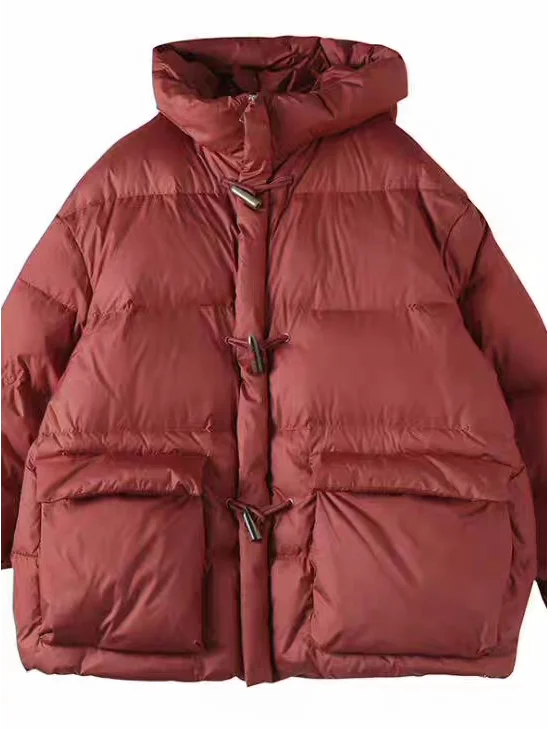 Thickened Autumn Winter Padded Coat Hooded Pure Color Artistic Loose Fit Warm Cotton down Jacket Zipper Closure Long Sleeve