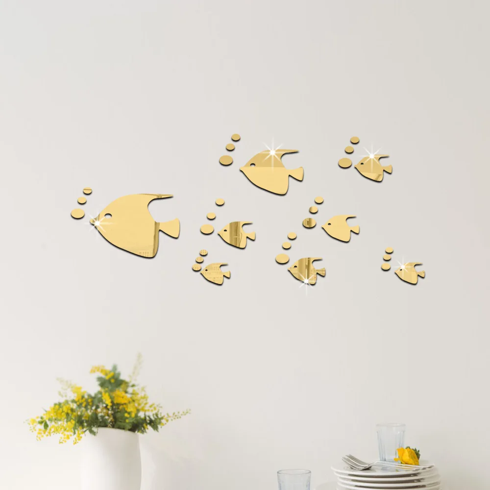 8 قطعة ملصقات مرآة الأسماك البحرية الاكريليك فقاعة الأسماك ملصقات جدار مرآة ذاتية اللصق غرفة الأطفال رياض الأطفال ديكور المنزل