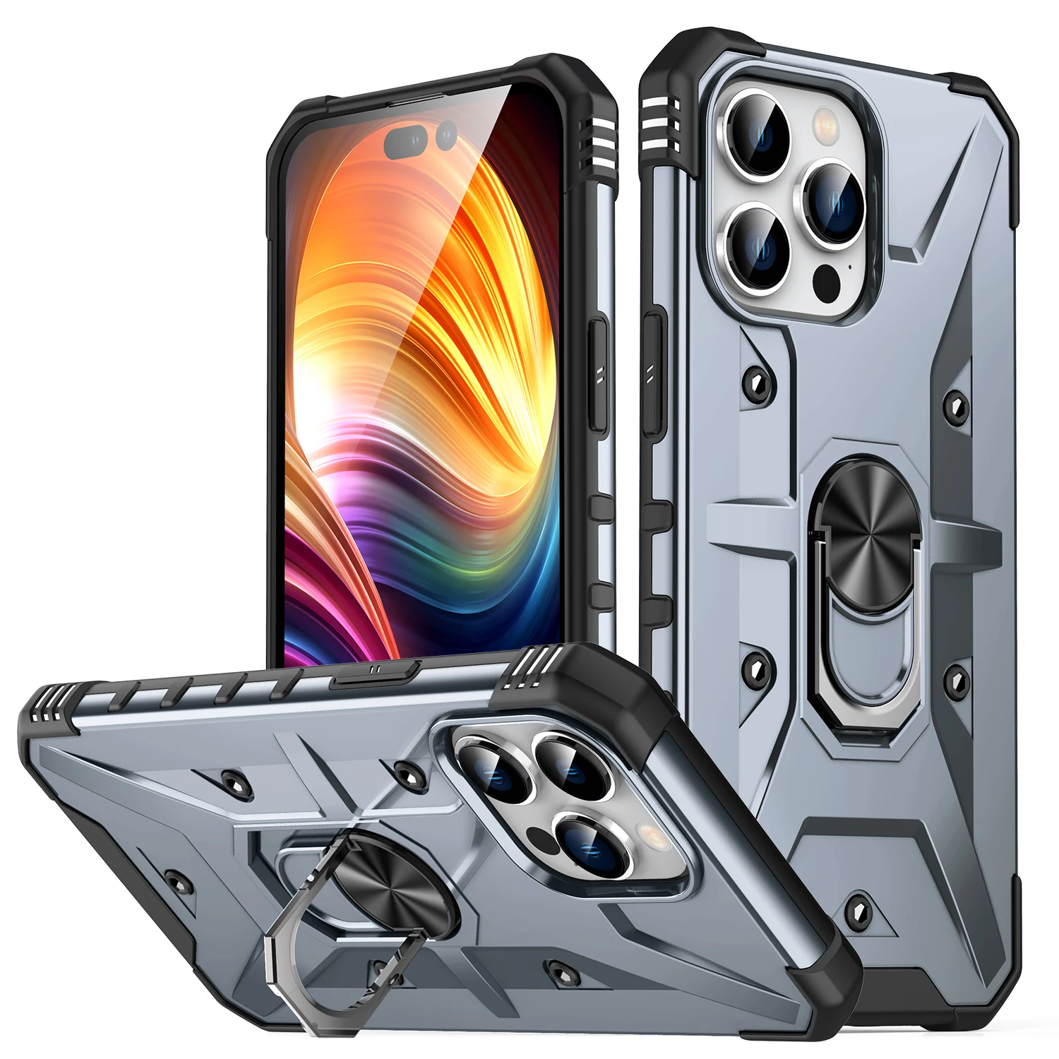 Shockproof Armor 360° magnetic Rotate Metal Ring stand Phone Case For iPhone 15 14 13 12 Mini 11 Pro Max 8 7 6 Plus X XS XR