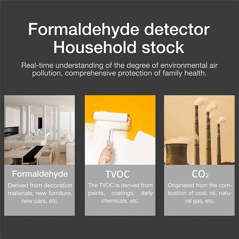Capteur de qualité de l'air intérieur, testeur de formaldéhyde adapté au dioxyde de carbone TVOC carbone