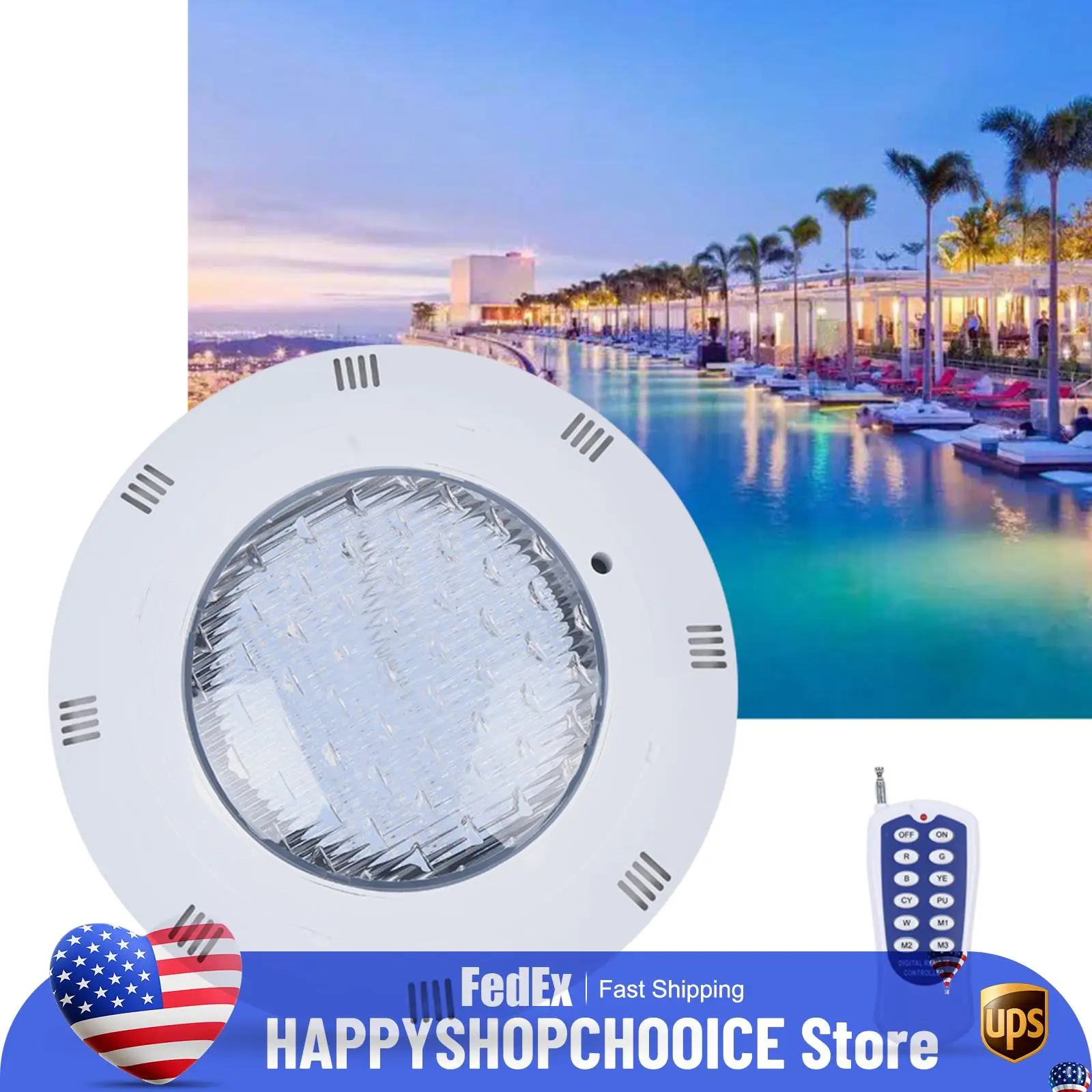 Lumière de piscine LED, éclairage de grande surface, lentille PC, plusieurs couleurs de lumière pour piscines, piscines de caractéristiques d'eau, parcs aquatiques 25W