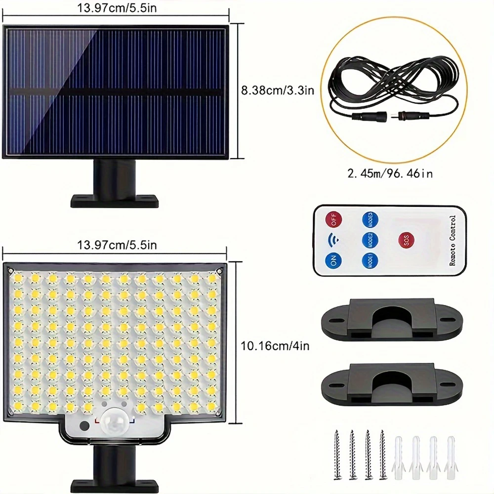 106LED Split Solar Light Outdoor Waterproof with Motion Sensor Floodlight Remote Control 3 Modes for Patio Garage Backyard