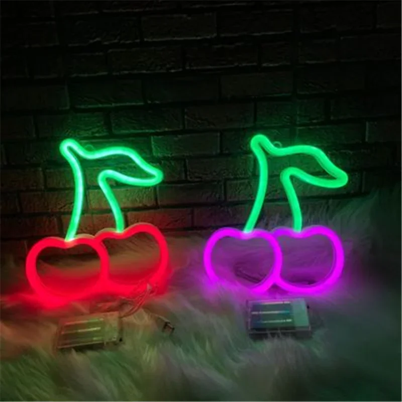 Cherry Shape LED Neon Light Sign Home Room Decoration Wall Hanging Neon Lamp Party Christmas Decor Gift Neon Signs Led Lights