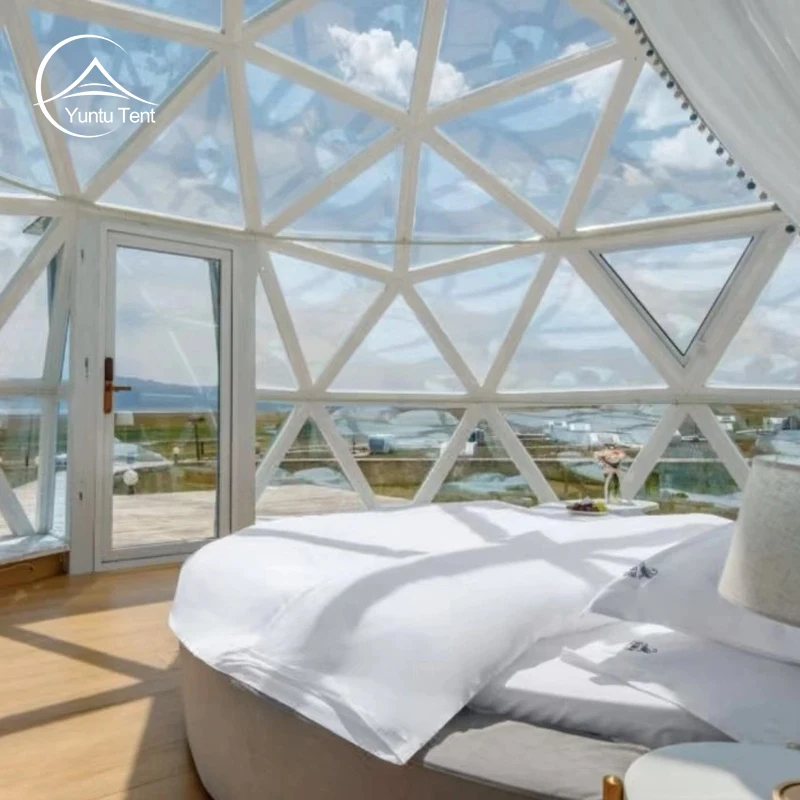 2026 Winter Glass Dome House  4M Diameter Outdoor Clear Crystal Igloo Sunroom Tent With Bathroom