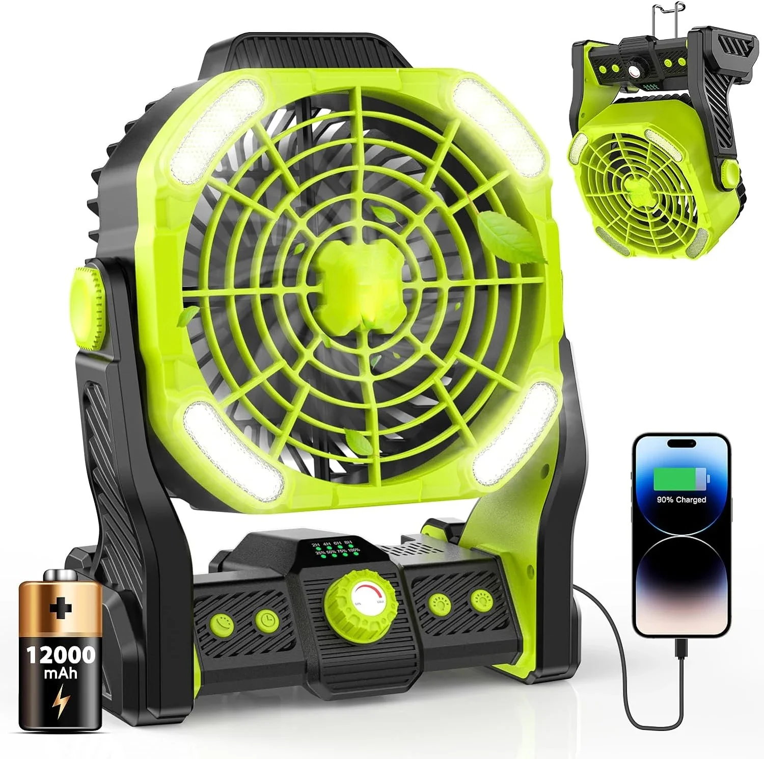 

Powerful 20000mAh Battery Operated Camping Fan - Compact Rechargeable Outdoor Fan with Bright Lantern, Portable Personal Cooling