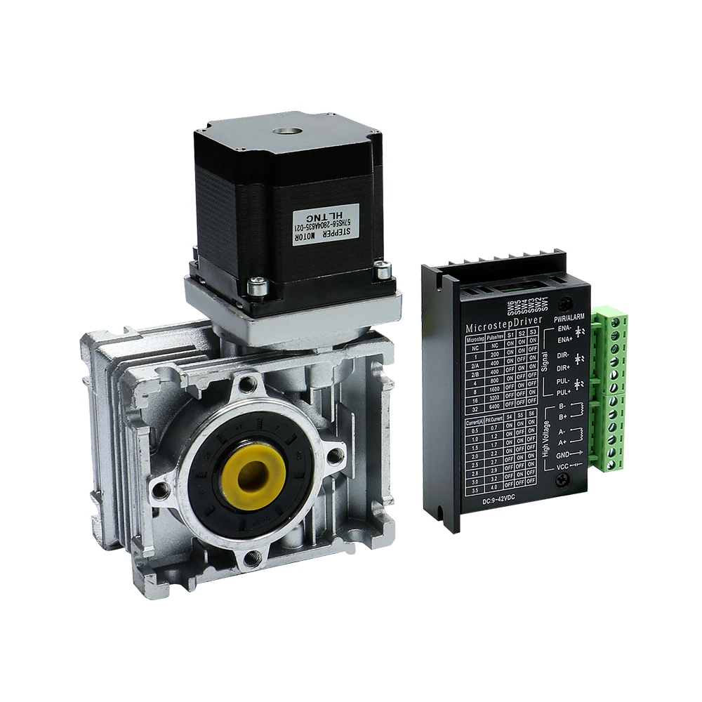Nema23 محرك متدرج دودة علبة التروس RV030 مخفض السرعة مع مخرج 14 مللي متر 3A 56 مللي متر 1.2NM 172Oz-in dm542 مجموعة السائق تحويل جهاز التوجيه باستخدام الحاسب الآلي