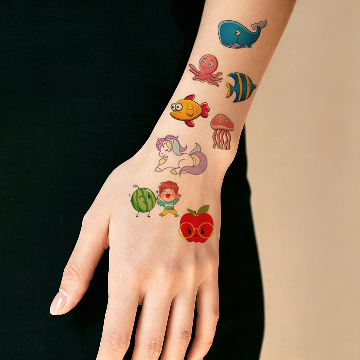 30pcs  Temporary Small Pattern Tattoos Waterproof Unicorn Mermaid Fruit Tattoo Stickers for  Fake Tattoo for Hand Body