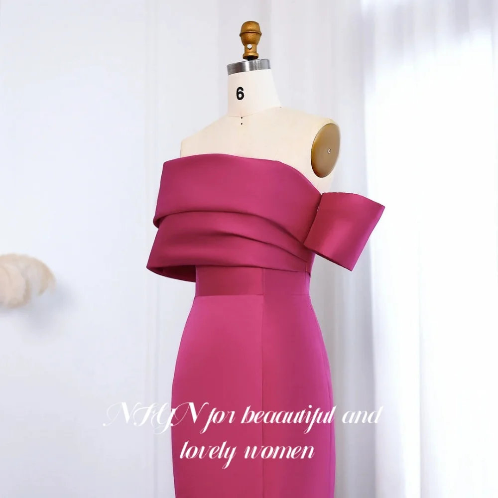 فستان NFYN فوشيا أنيق للحفلات الراقصة بدون حمالات مكشوفة الكتف فستان حفلات من الساتان بفتحة جانبية حورية البحر فستان سهرة للنساء مخصص #6