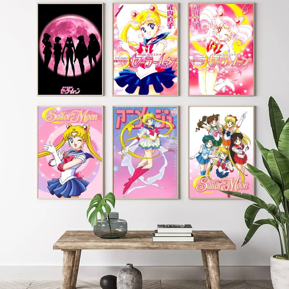 AZNM Sailor Moon Anime Poster Vintage Japanese Manga Wall Art Frameless Canvas Print for Bedroom Living Room Decor Classic Sailo