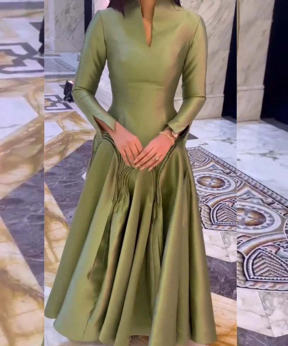 

Изысканные высококачественные длинные вечерние платья на заказ из шармеза с плиссировкой, А-силуэтом и V-образным вырезом для особых случаев и выпускных вечеров