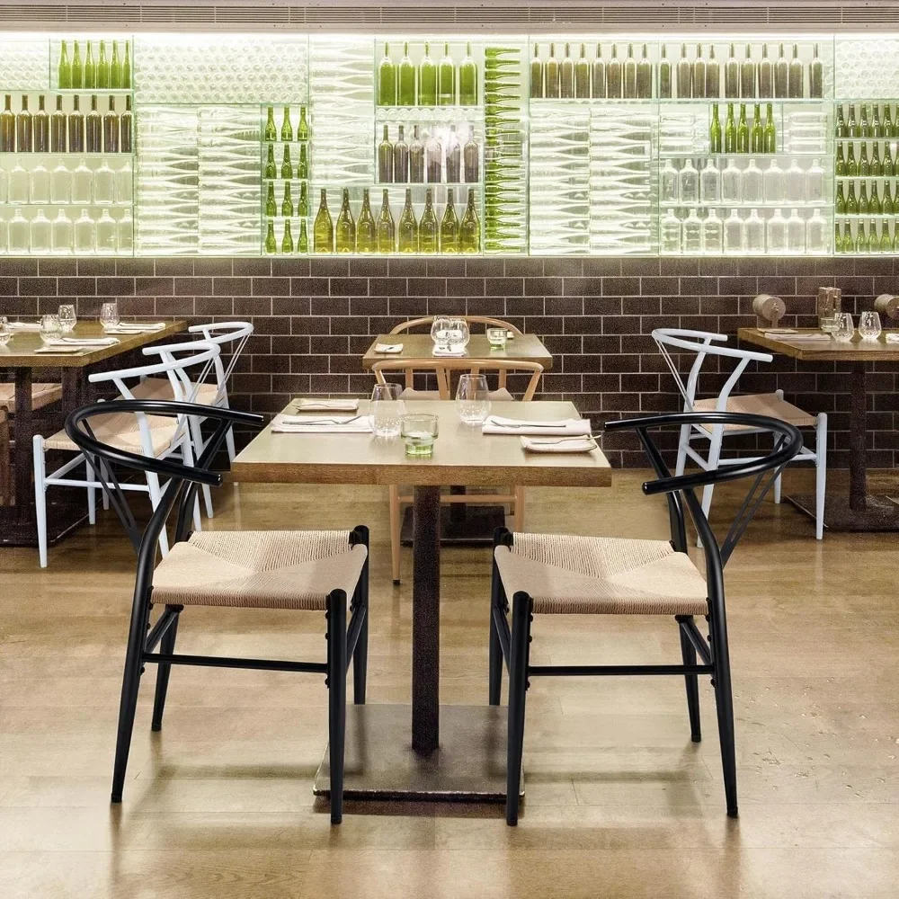 4er-Set Weave Chair Mid-Century Metall-Esszimmerstuhl Y-förmige Rückenlehne Hanfsitz