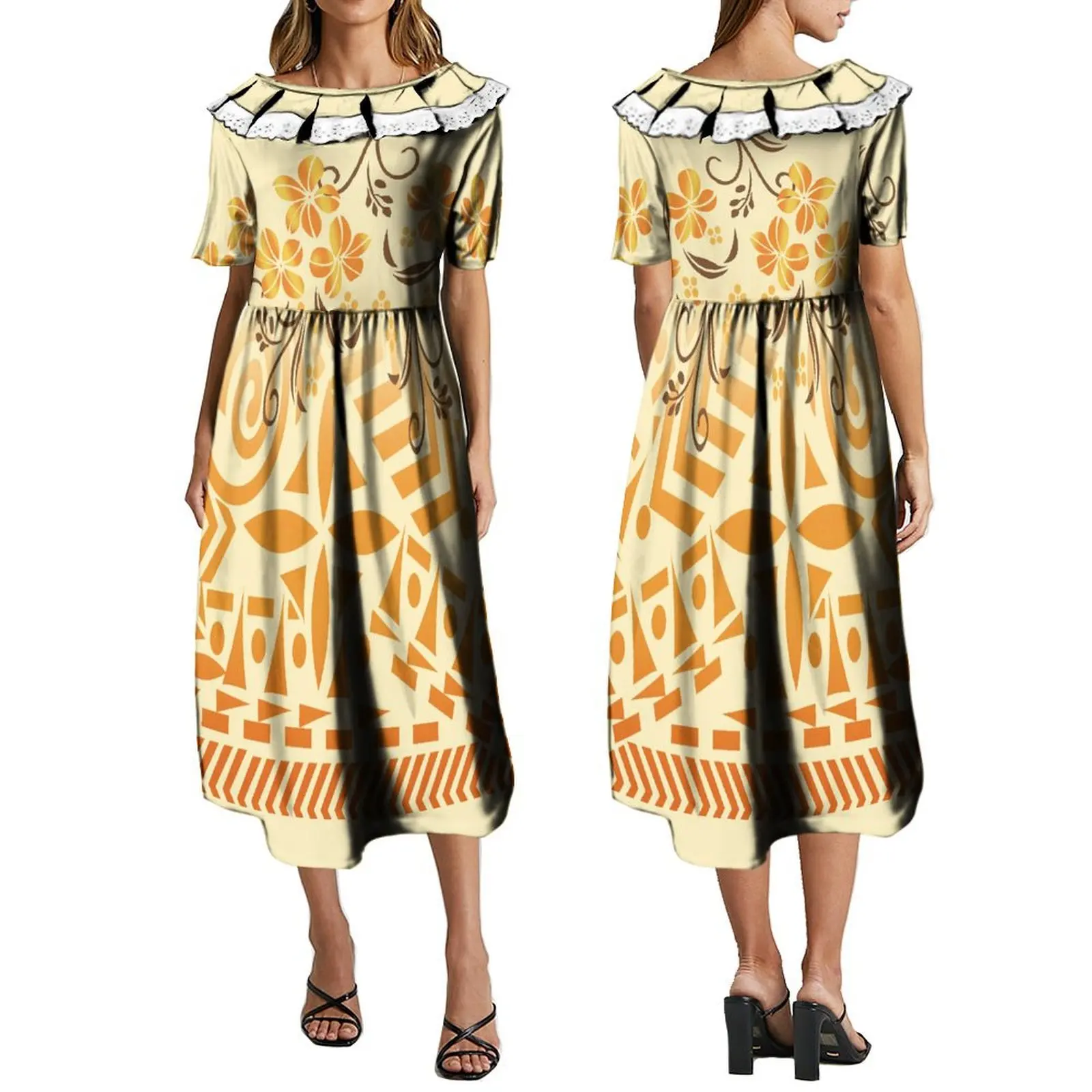 MUMU Customized Hawaiian Island Style Women Dresses Polynesian Cute Ruffle Women Long Dress Samoa Women Clothing Printed Style