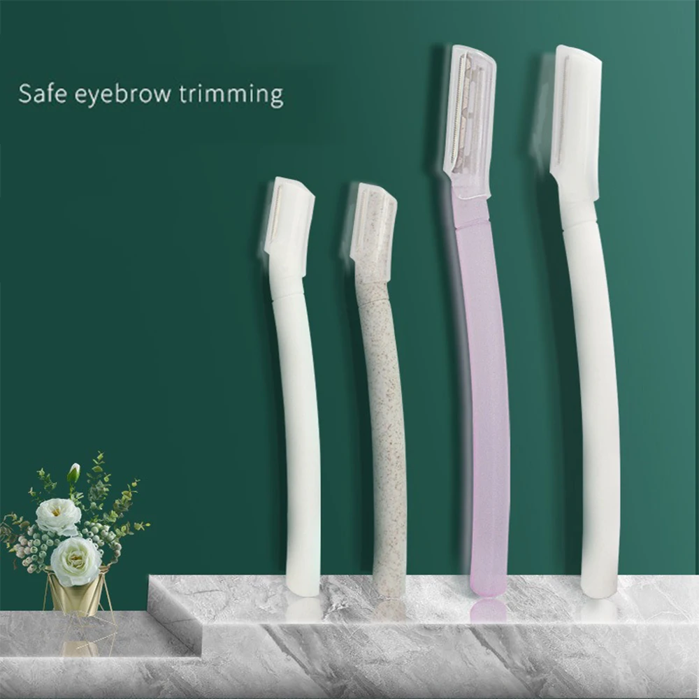 2/3 قطعة قش القمح القابلة للتحلل الوجه الحاجب الحلاقة للنساء مستقيم مقبض الحاجب مكشطة شفرة ماكرو مع الغطاء الواقي