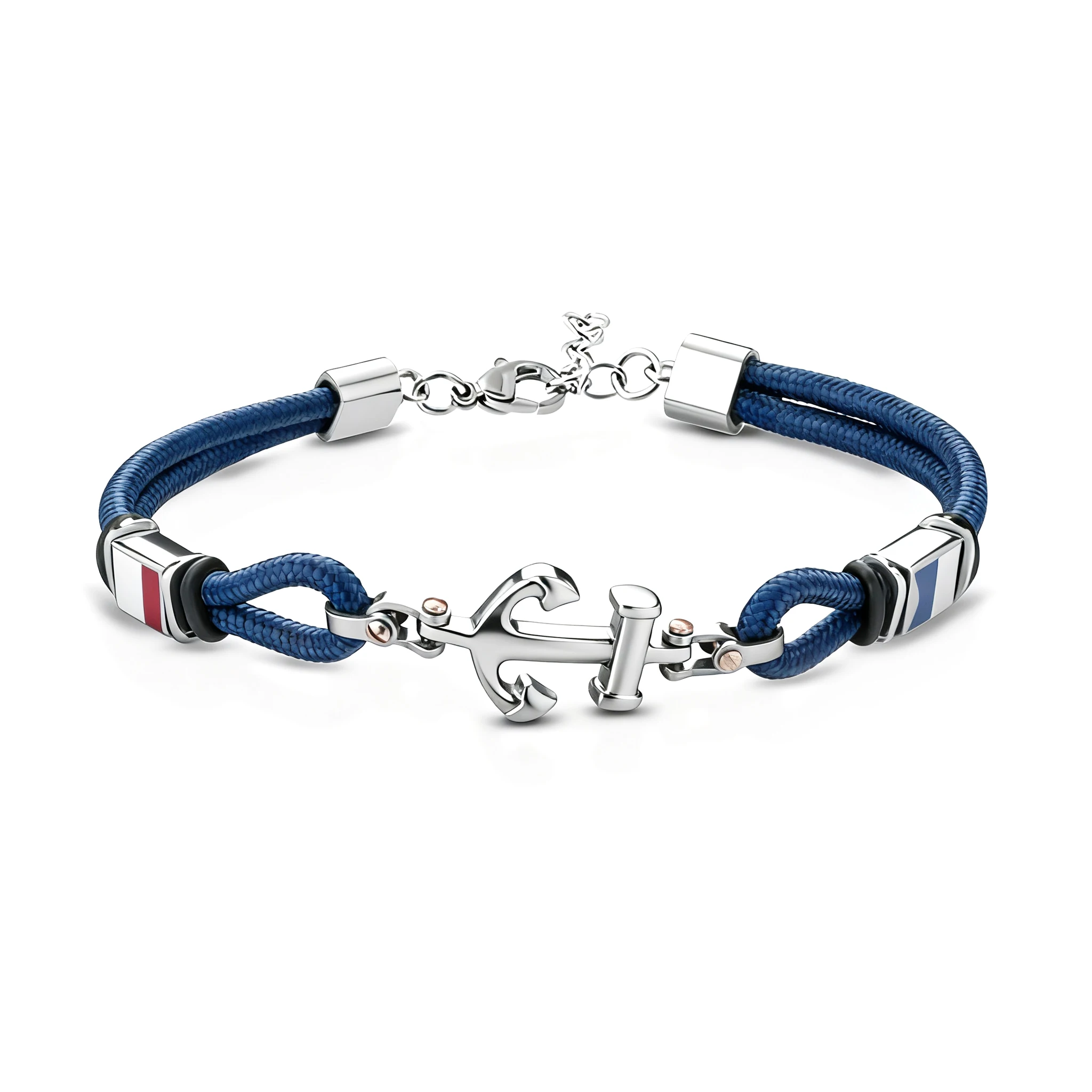 

Runda Men's Blue Nylon Rope Bracelet with Stainless Steel Anchor Nautical Adjustable 22cm Rope Chain Accessory for Men