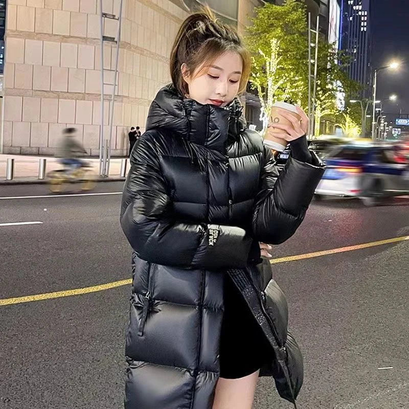 New Glossy Down Cotton Jacket Women 2025 Loose thicken Warm Outerwear Fashion Casual Couple Parkas Windproof hooded Coats Female